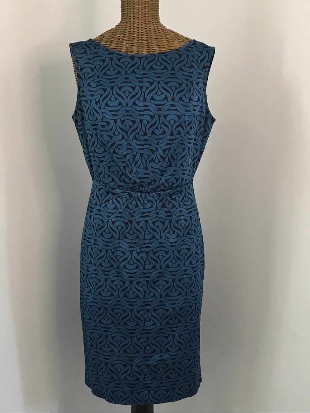 Banana Republic Blue Patterned Midi Sheath Dress